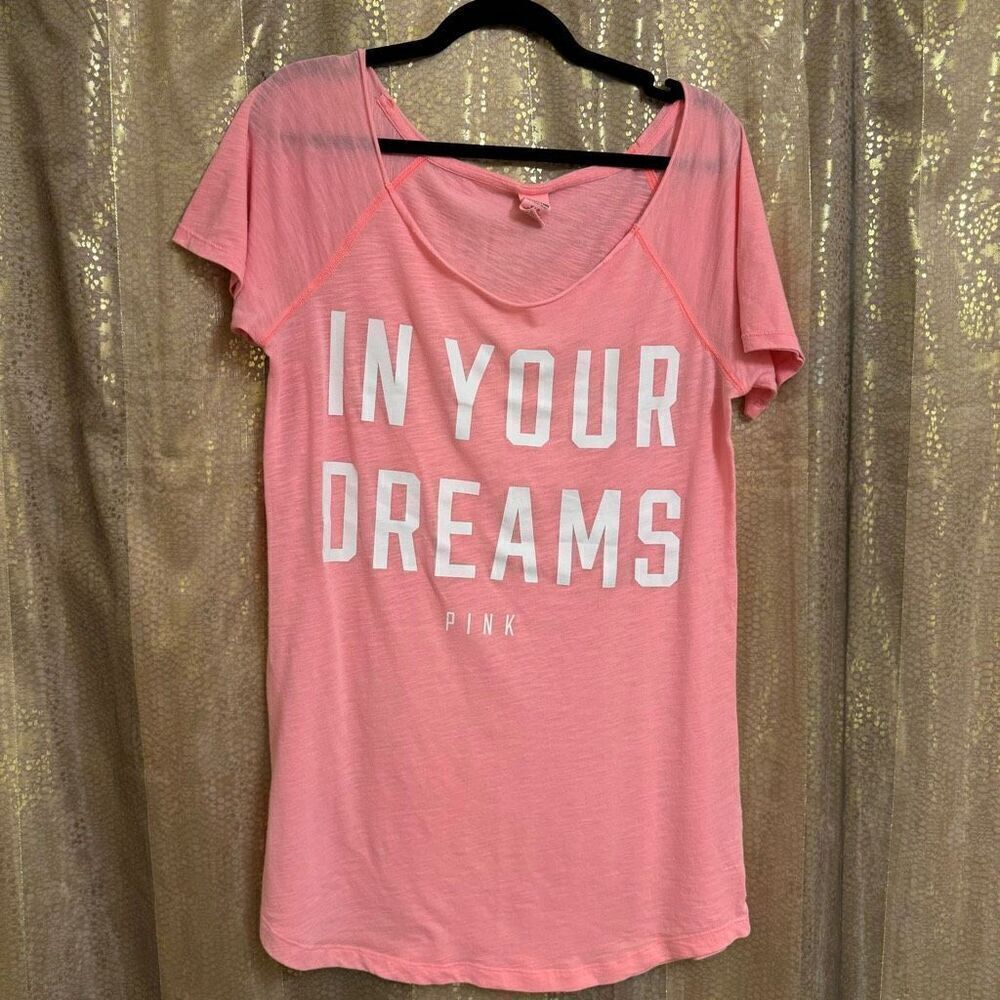 PINK Victorias Secret In Your Dreams Hot Pink White Sleep Pajama Top